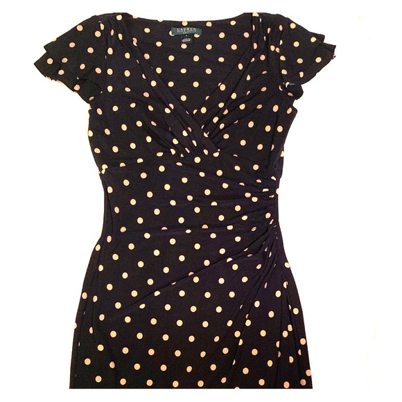 Lauren Ralph Lauren Dress Navy/Tan Dots - Picture 1 of 7
